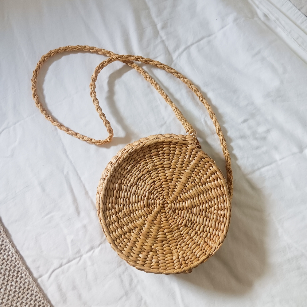 A&F Round Woven Straw Crossbody Bag